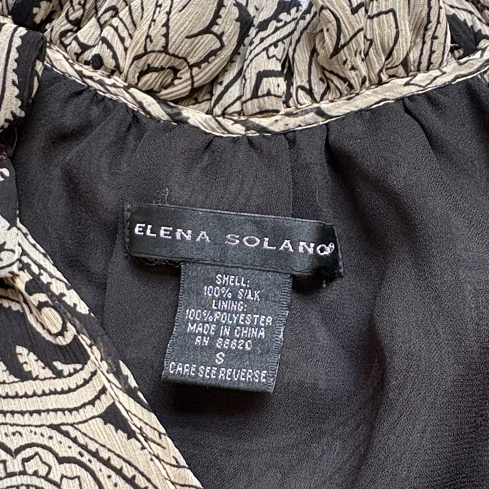 Elena Solano Paisley Silk Chiffon Sleeveless Blouse With Smocked Waist